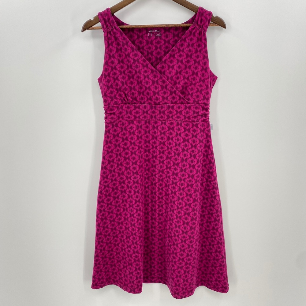 Eddie Bauer Dress Women Small Pink Geometric Surplice A-LIne Retro Casual Mod